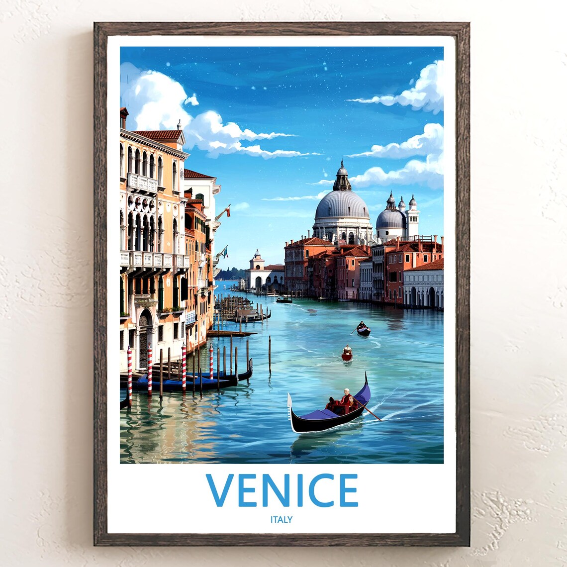Venice Grand Canal Sunset Gondola Illustrated Travel Art Poster