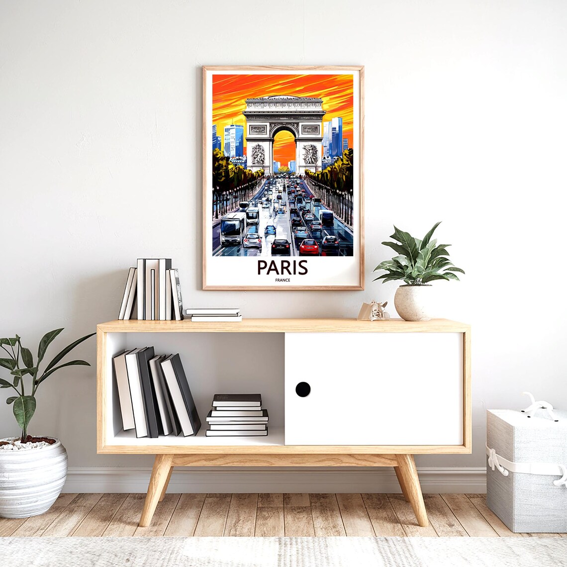 Paris Arc de Triomphe Fiery Sunset Rush Hour Traffic Art Poster - Image 2