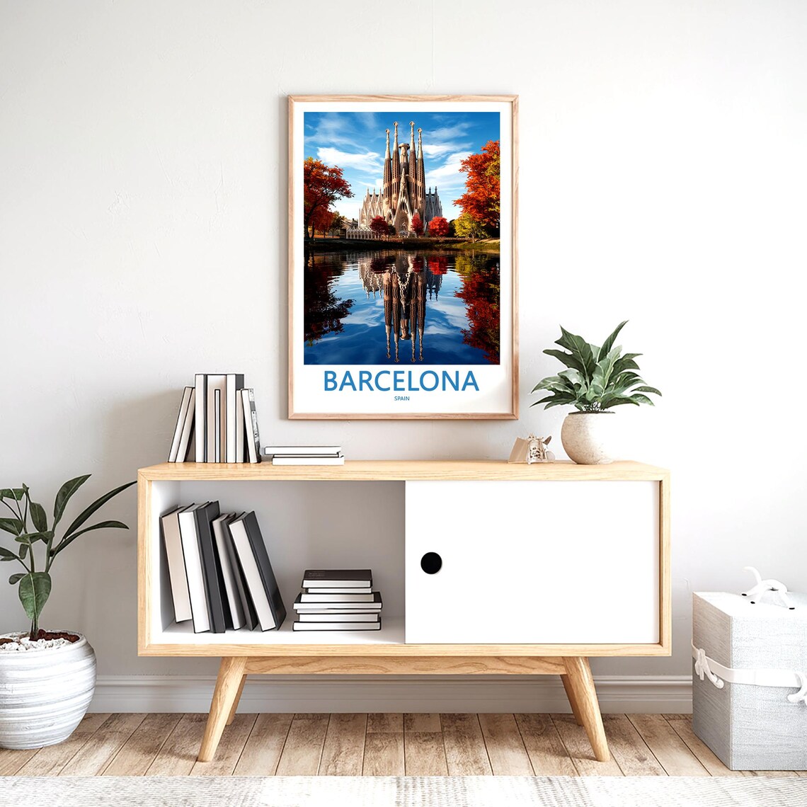 Barcelona Sagrada Família Fall Colors Mirror Lake Travel Poster - Image 2