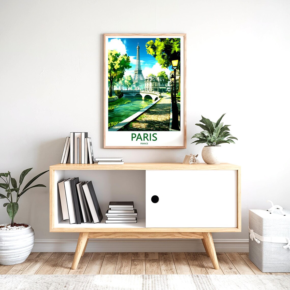 Eiffel Tower and Curved Seine Bridge in Lush Green Spring Poster - Image 2
