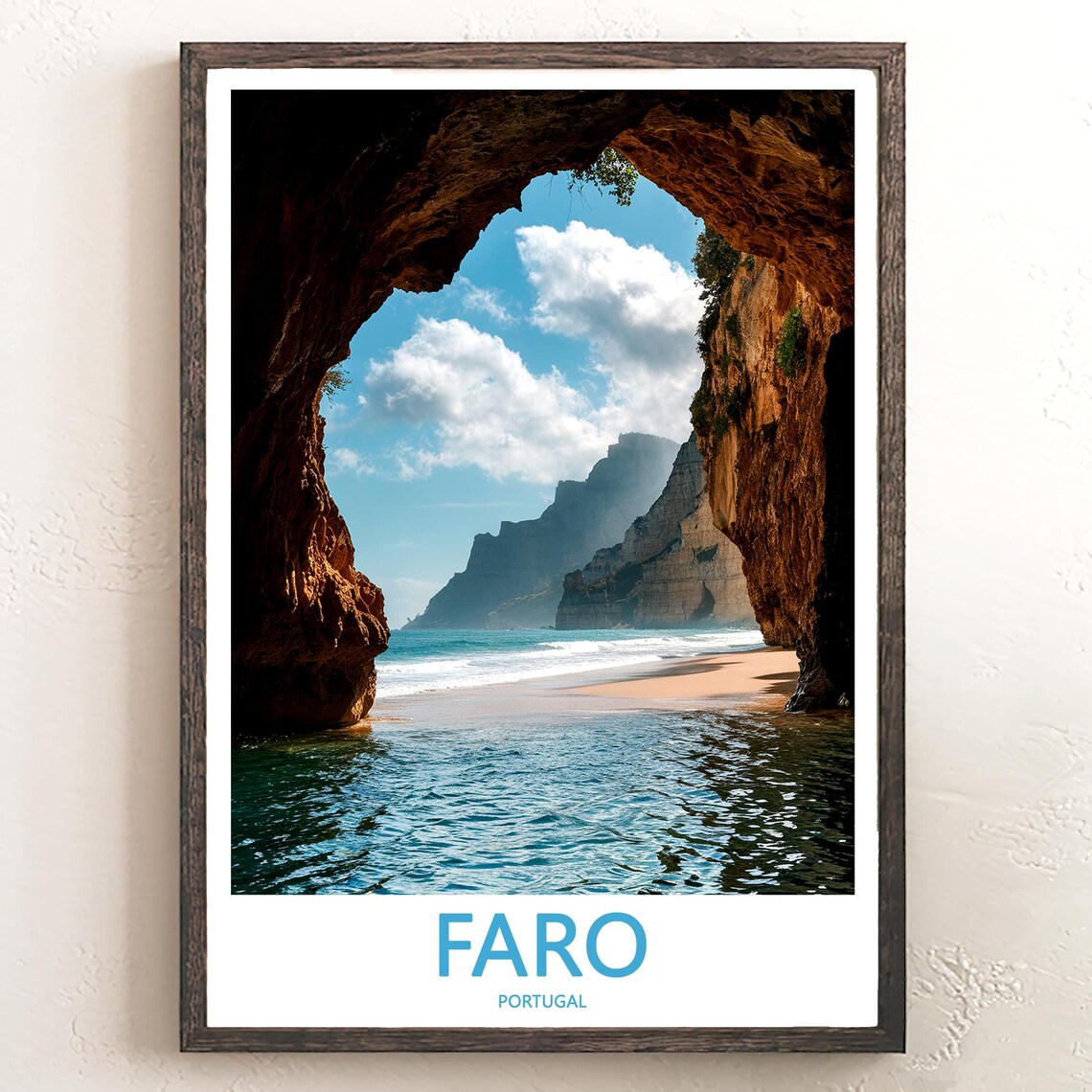 Faro Portugal Golden Rock Cave Arch Opening to Turquoise Beach Poster