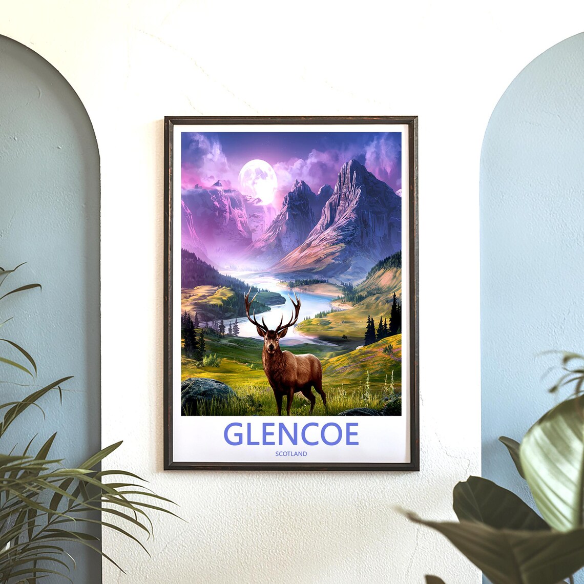 Glencoe Scotland Majestic Moonlit Stag Mountain Night Poster - Image 3