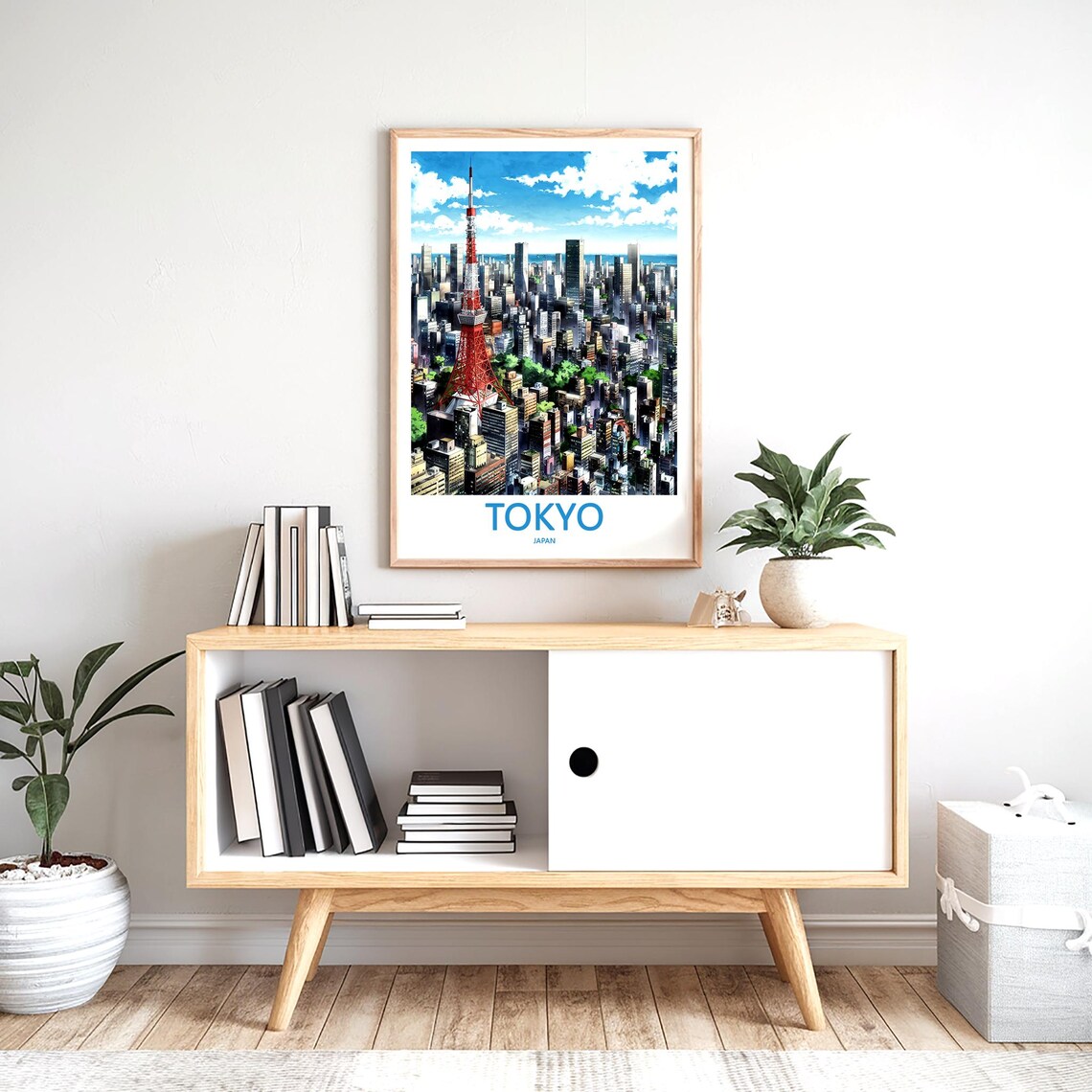 Tokyo Tower Anime Illustration Bright Blue Sky Japan Travel Poster - Image 2