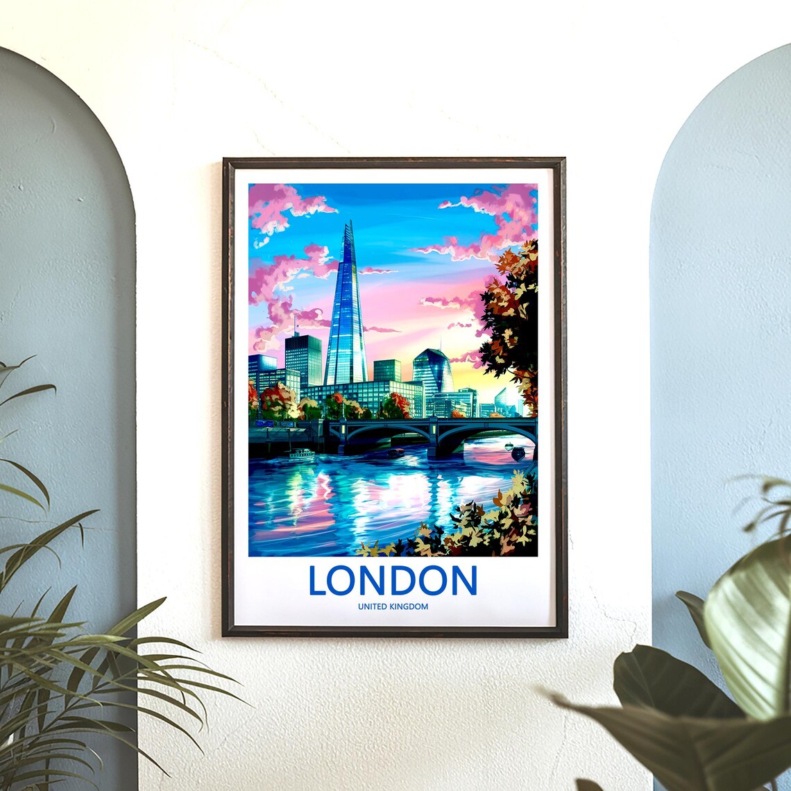 The Shard and Southwark Bridge in a Soft Pink Sunset Glow Poster - Image 3