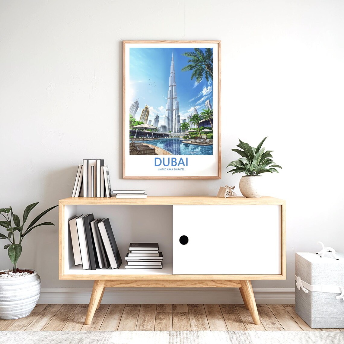 Dubai Burj Khalifa Resort Lagoon Pool Illustrated Vacation Poster - Image 2