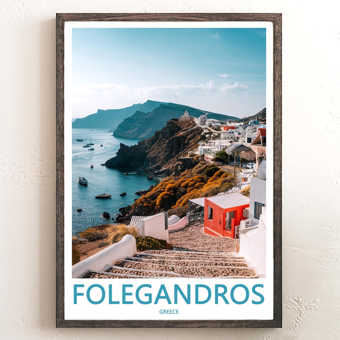 Folegandros Greece Stone Steps Overlooking Aegean Bay Travel Poster