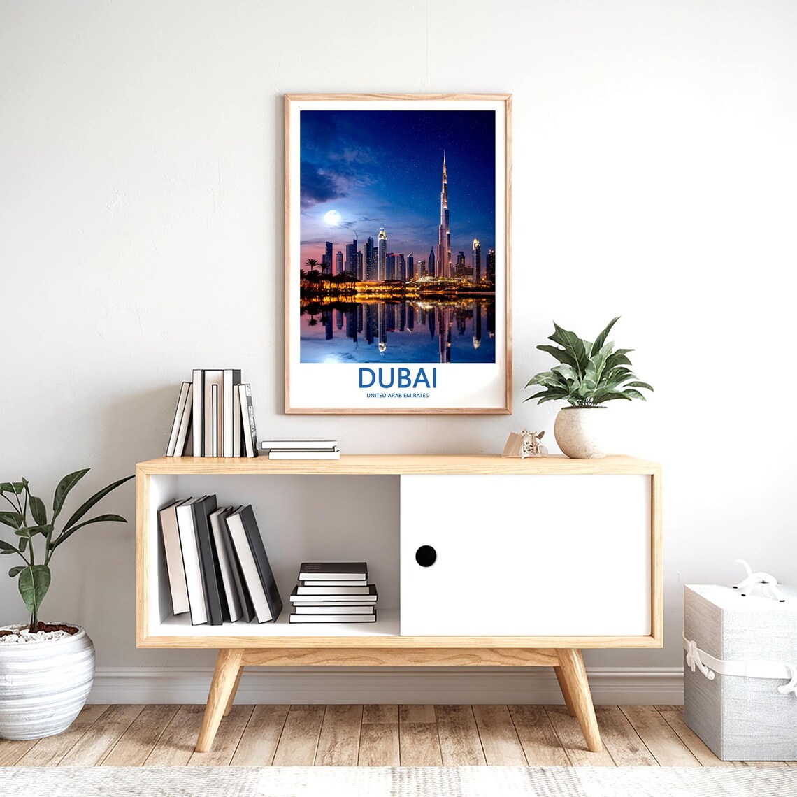 Dubai Night Burj Khalifa Moonlit Reflections on Water Photo Poster - Image 2