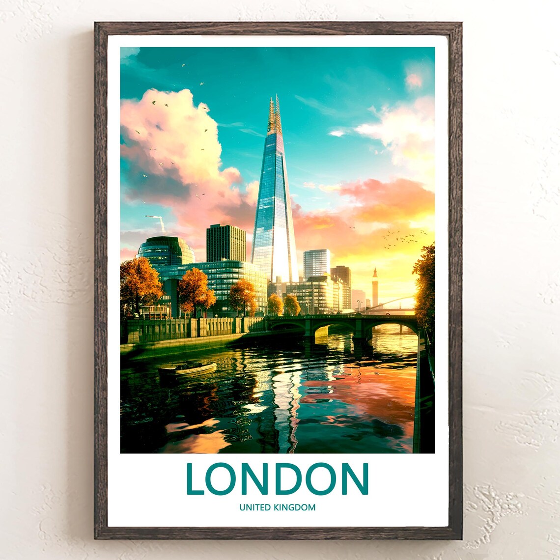 The Shard at Sunset Over the Thames Golden Hour Skyline Poster