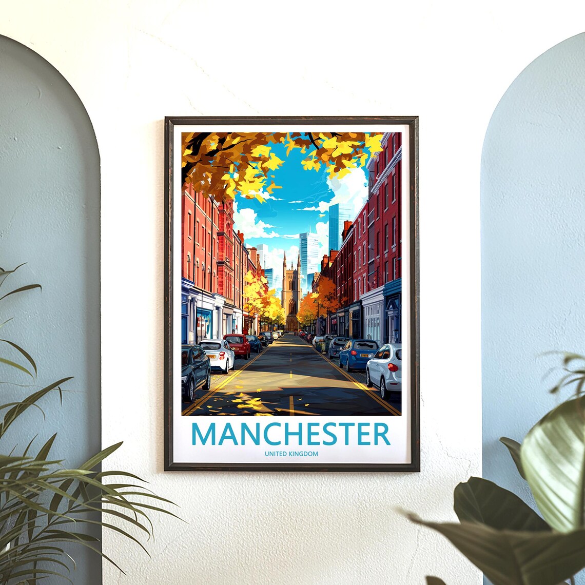 Manchester Autumn Church Street with Parked Cars View Poster - Image 3