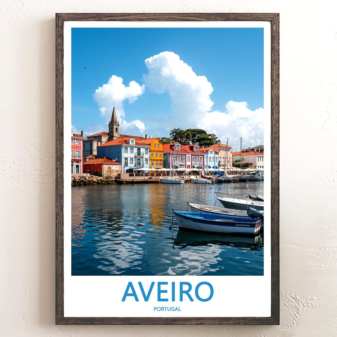 Aveiro Portugal Colorful Harbor Houses with Moored Boats Poster