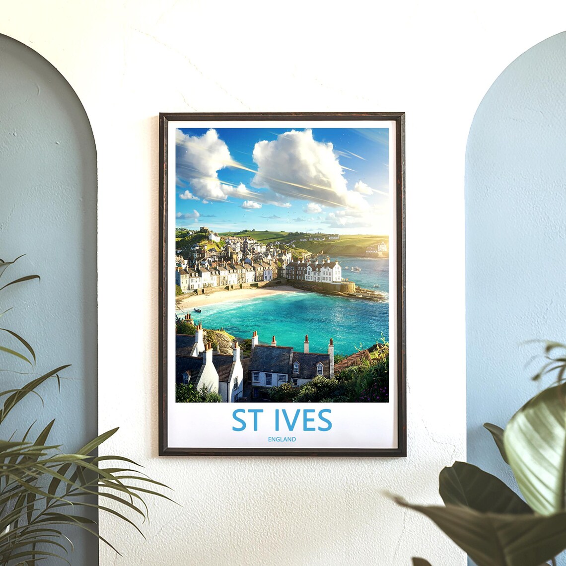 St Ives England Turquoise Harbor Town Panorama Daytime Poster - Image 3