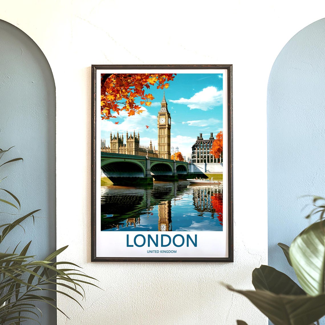 Big Ben Westminster Bridge Autumn Reflection Illustration Poster - Image 3