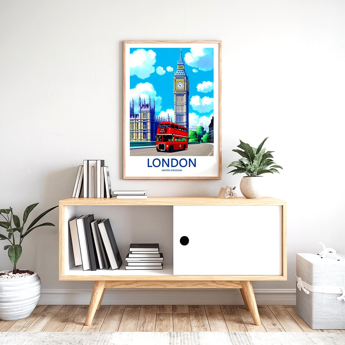 Big Ben Routemaster Bus Crossing the Bridge Bright Sky Poster - Image 2