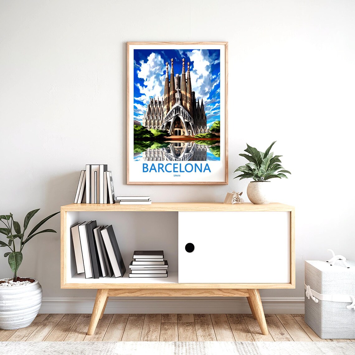Barcelona Sagrada Familia Water Reflection Front Facade Travel Poster - Image 2