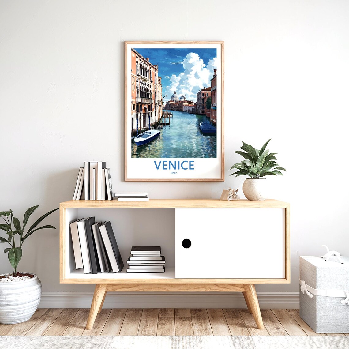 Venice Italy Grand Canal With Domes And Motorboats Art Poster - Image 2