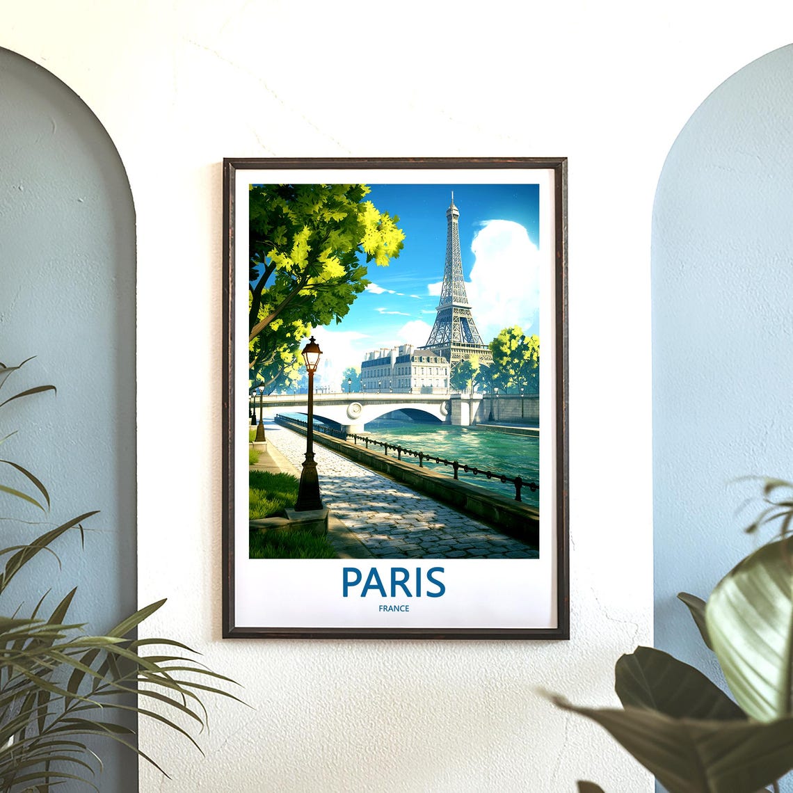 Eiffel Tower Above Seine Bridge with Sunlit Cobblestone Quay Poster - Image 3