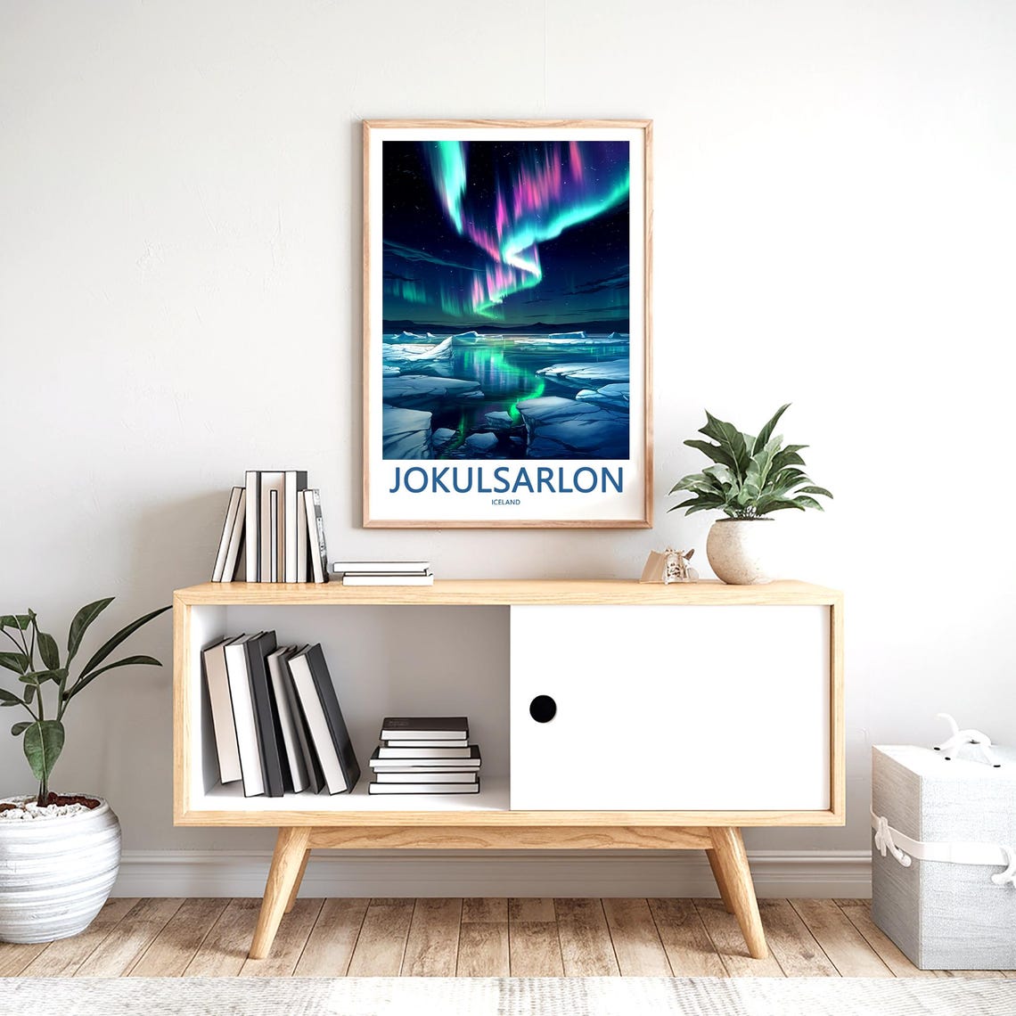 Jokusarlon Iceland Neon Aurora and Drifting Icebergs Art Poster - Image 2