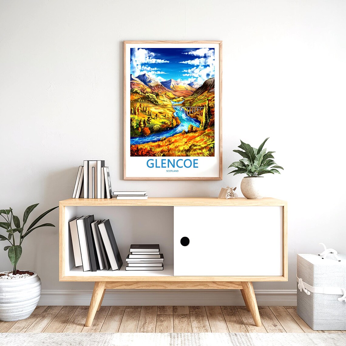 Glencoe Scotland Autumn River Viaduct Mountain Vista Art Poster - Image 2