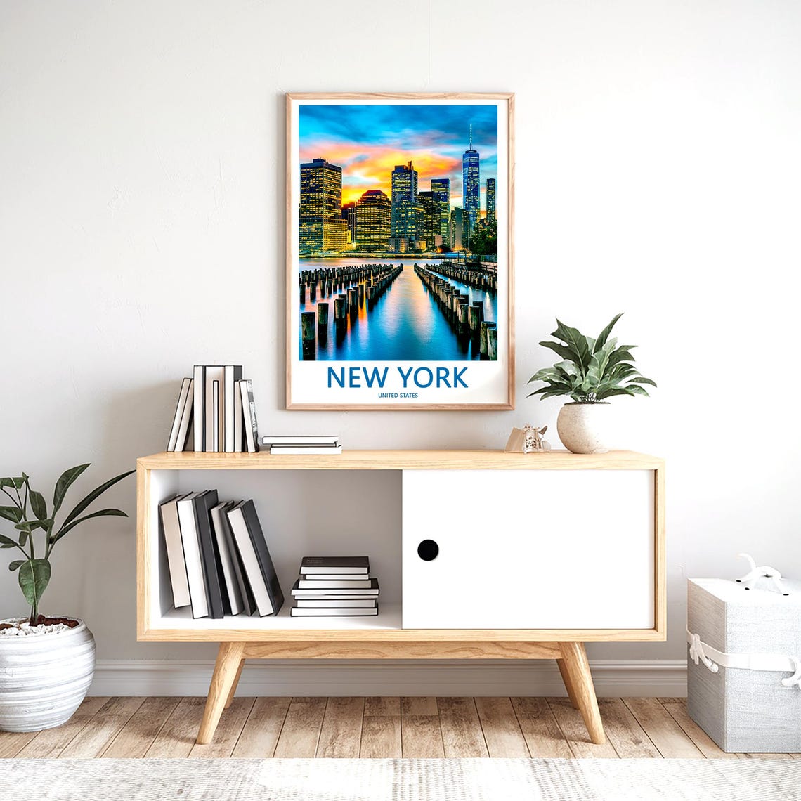 New York Manhattan Dusk Skyline Pier Channel Pink Sunset Poster - Image 2