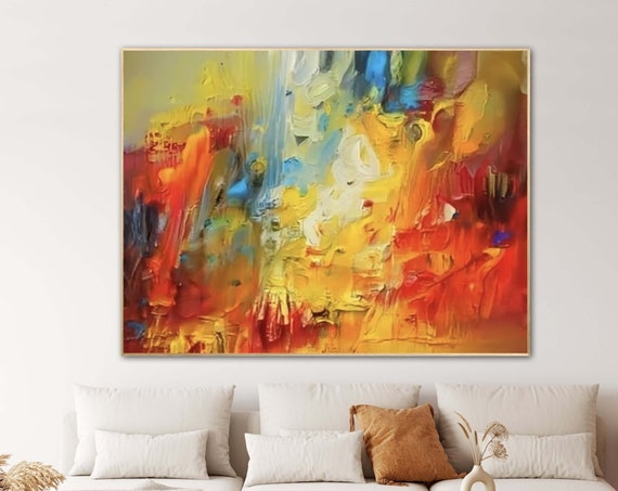 Fiery Warm Abstract Yellow Orange and Red Textured Impasto Poster