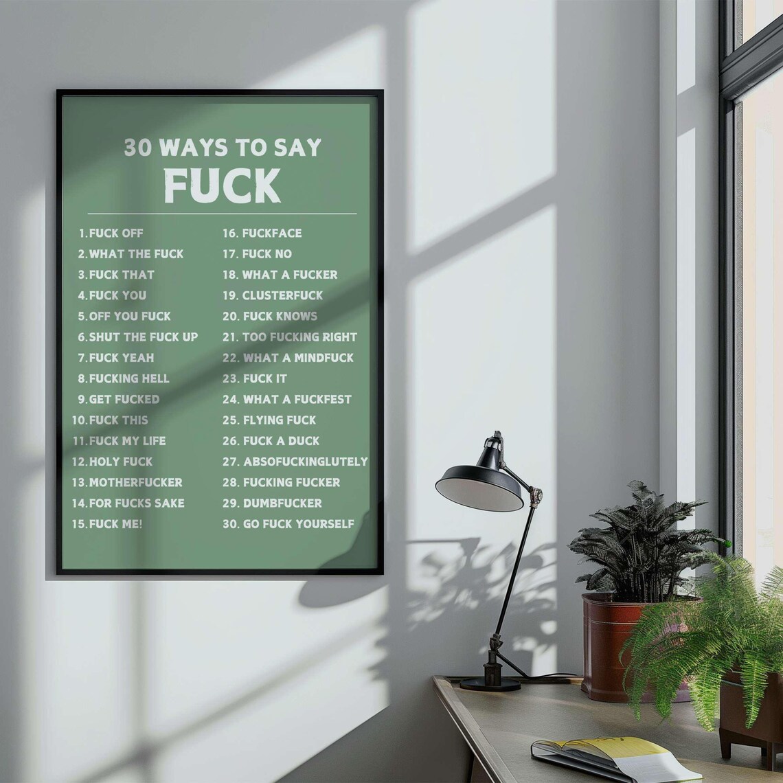 30 Ways To Say Fuck Numbered List Black And White Swear Word Poster - Image 3