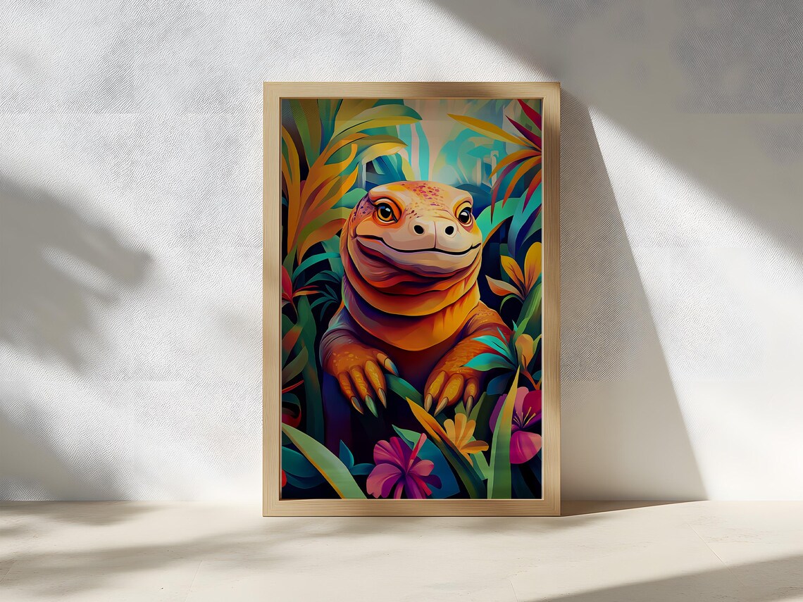 Smiling Komodo Dragon Orange Lizard in a Tropical Jungle Poster - Image 2
