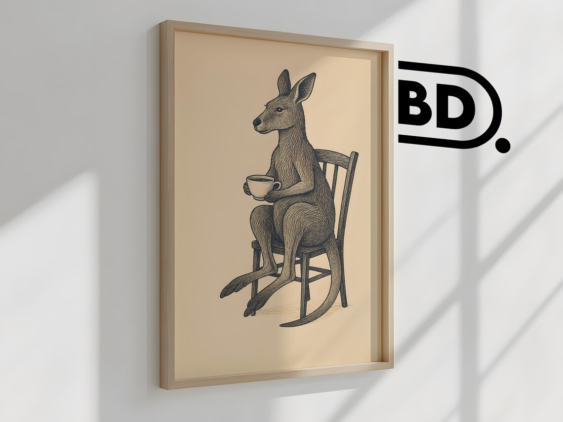 Quirky Kangaroo Coffee, Vintage Teacup Illustration - Image 2