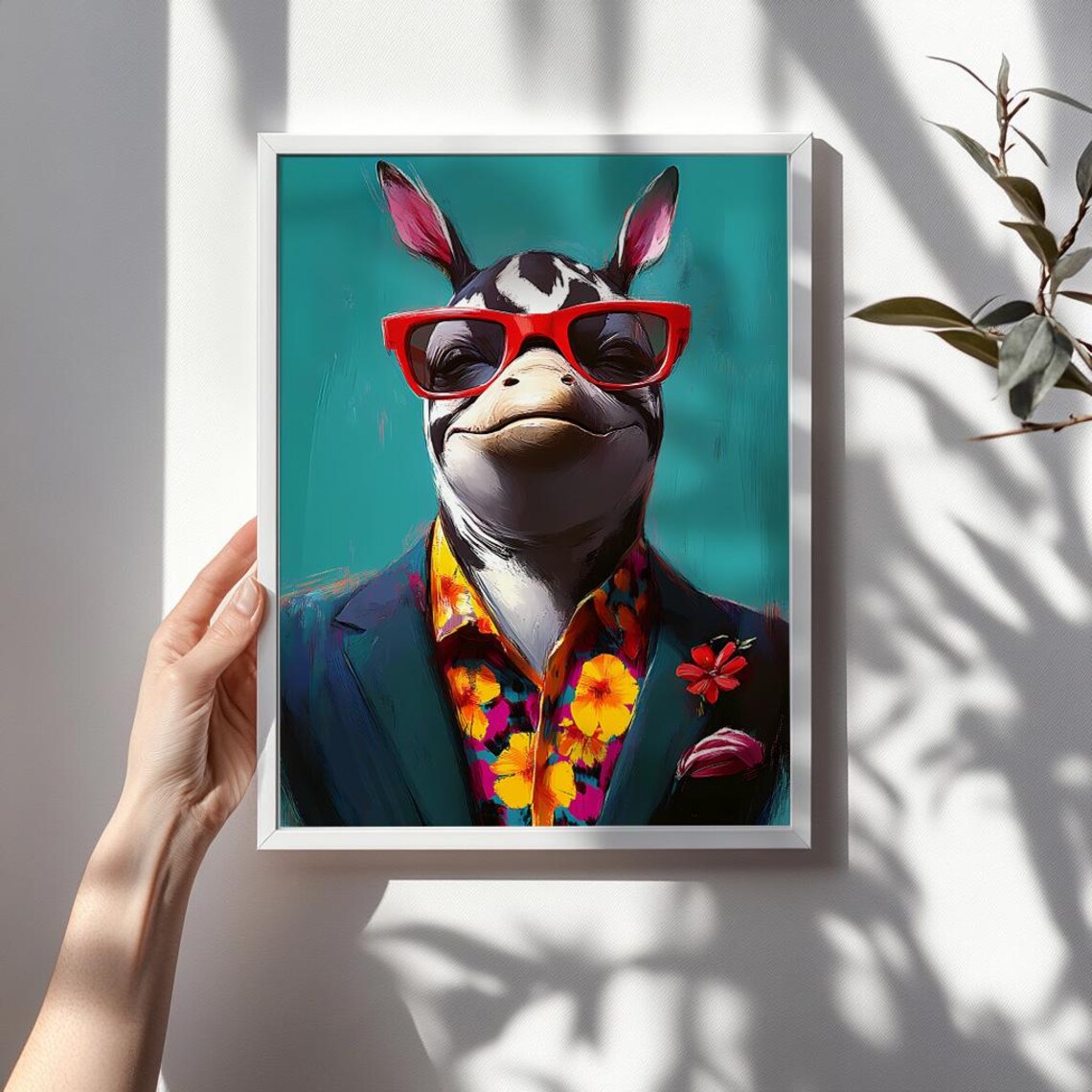 Cool Zebra in Red Sunglasses and Suit Quirky Animal Portrait Poster - Image 3