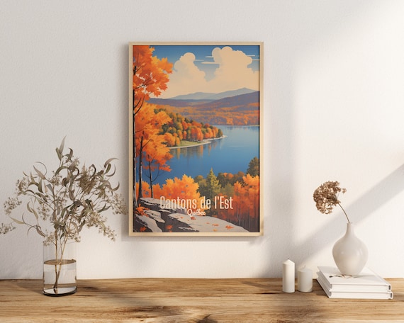 Cantons De L'Est Quebec Autumn Lake Travel Poster Scenic Art