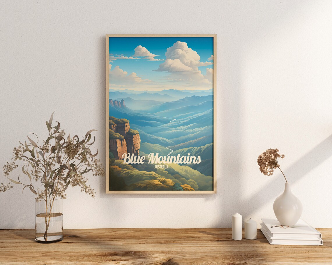 Blue Mountains Australia Travel Poster, Scenic Print