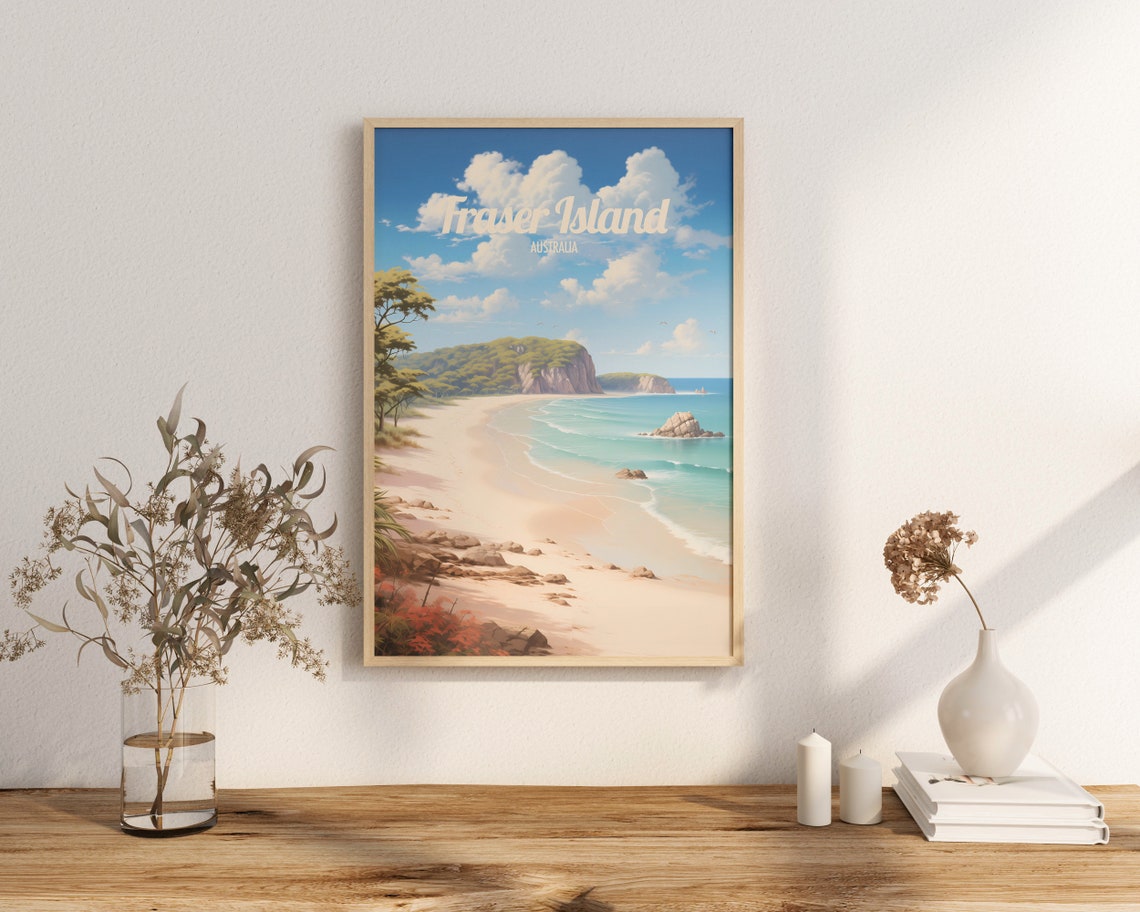Fraser Island Australia Pristine Beach Vintage Travel Poster Art