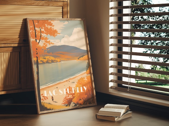 Lac Stukely Autumn Lake Beach Retro Travel Style Landscape Poster