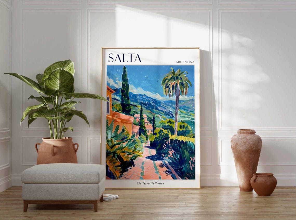 Salta Argentina Hillside Path Cypress Palm Trees Mountain View Poster - Image 2