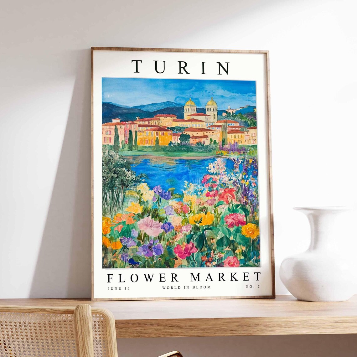 Turin Flower Market Golden Domes River Colorful Blossom Garden Poster