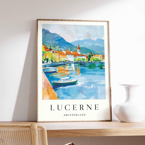 Lucerne Switzerland Lake Mountains Sailing Boats Alpine Travel Poster