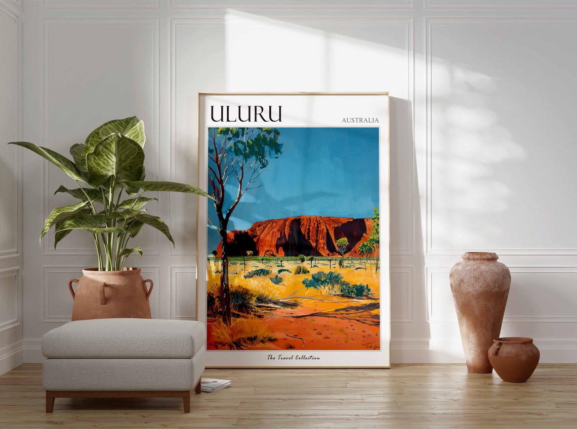 Uluru Australia Red Rock Golden Grass Eucalyptus Scene Poster - Image 2