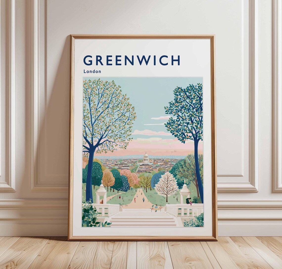 Greenwich London Travel Poster Park Hill View Over City Skyline