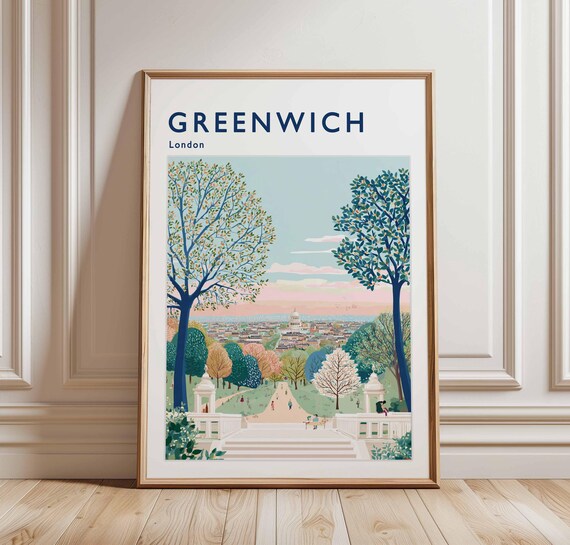 Greenwich London Travel Poster Park Hill View Over City Skyline