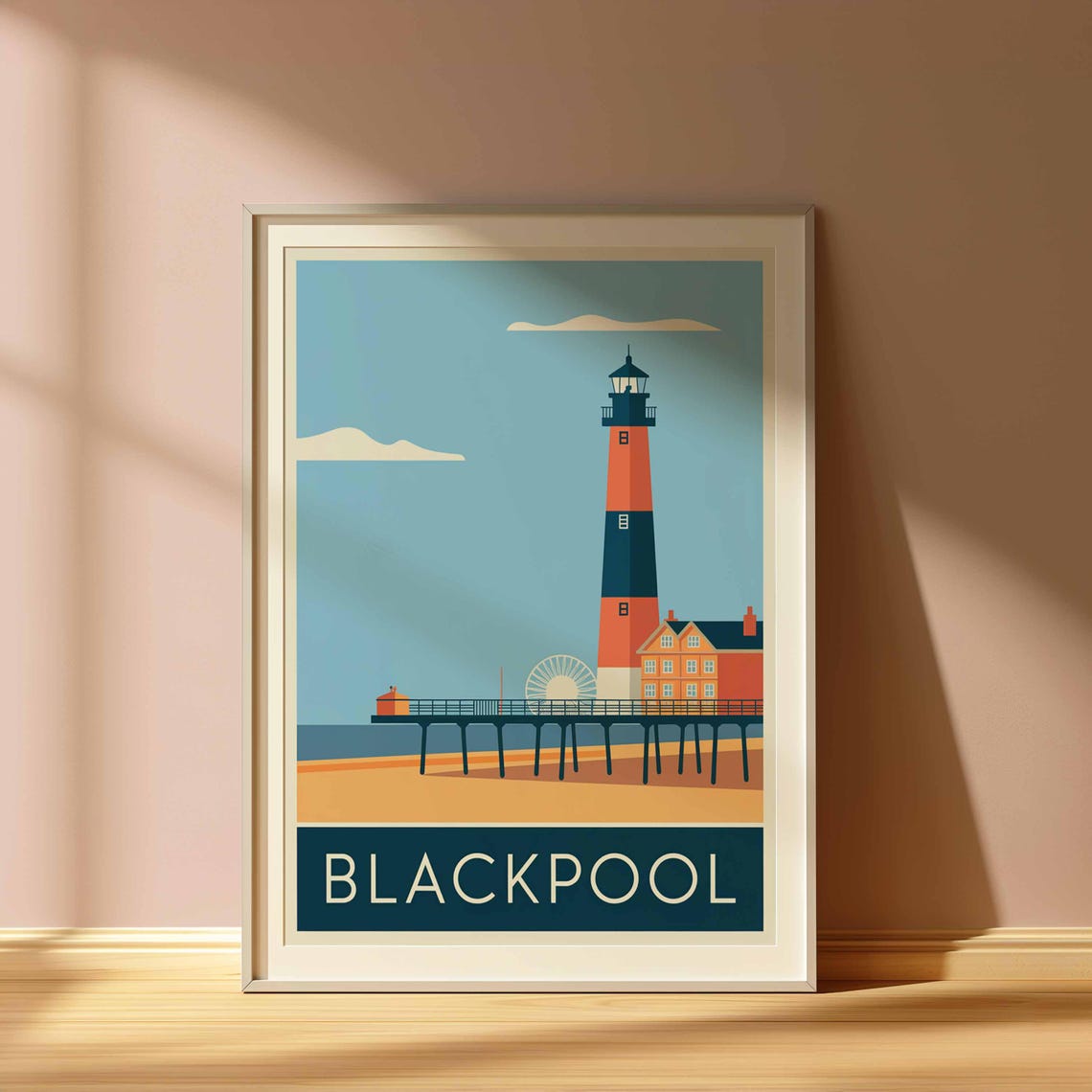 Blackpool Pier Striped Lighthouse and Ferris Wheel Seaside Poster - Image 3
