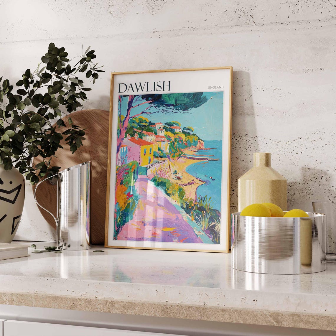 Dawlish England Colorful Cliffside Village Path to Cove Poster - Image 2