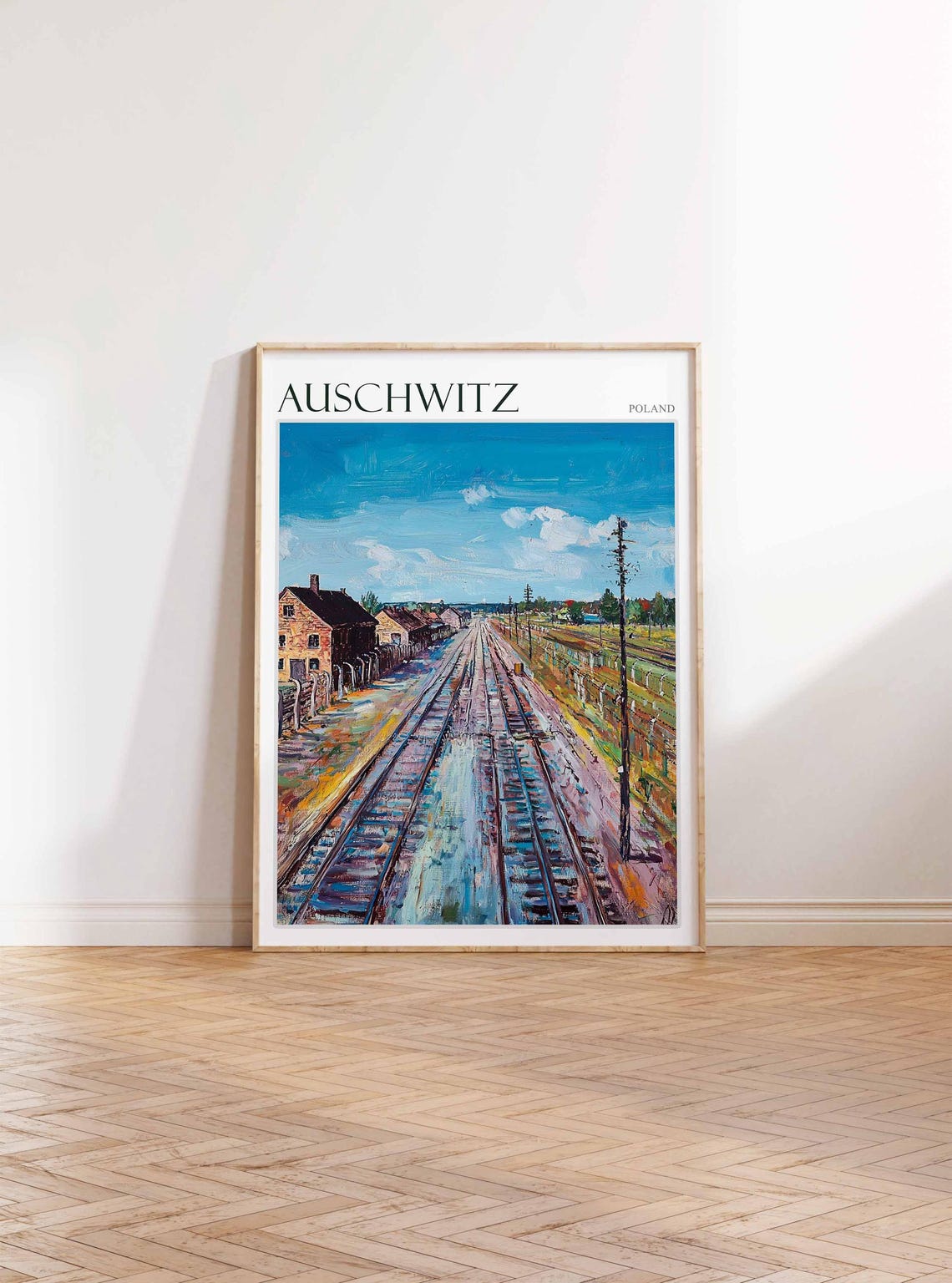 Auschwitz Poland Historic Railway Tracks Impressionist Art Poster - Image 3