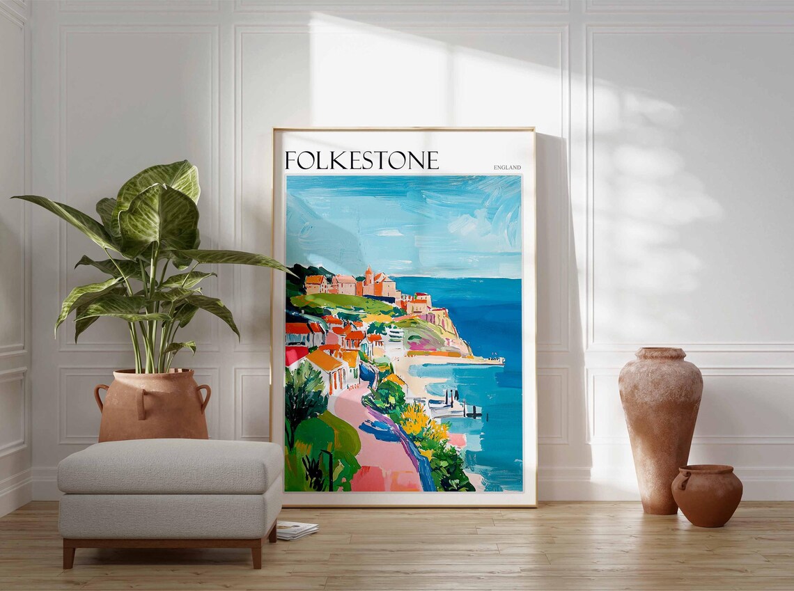 Folkestone Poster England Travel Poster Seaside Poster Coastal Wall Art British Home Decor Uk Travel Poster English Coastal Town - Image 3