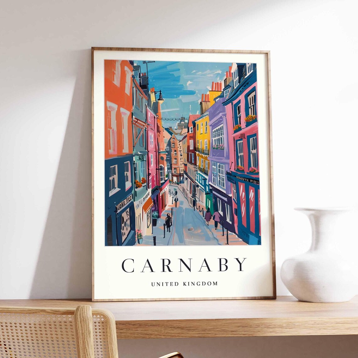 Carnaby United Kingdom Evening Street Painting Vibrant City Travel Poster