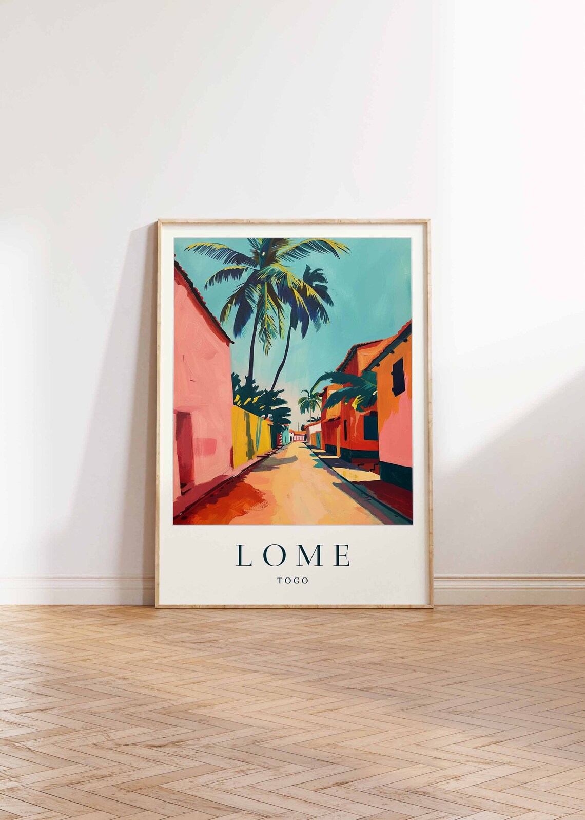 Lome Togo Colorful Tropical Street With Palm Trees Travel Poster - Image 2