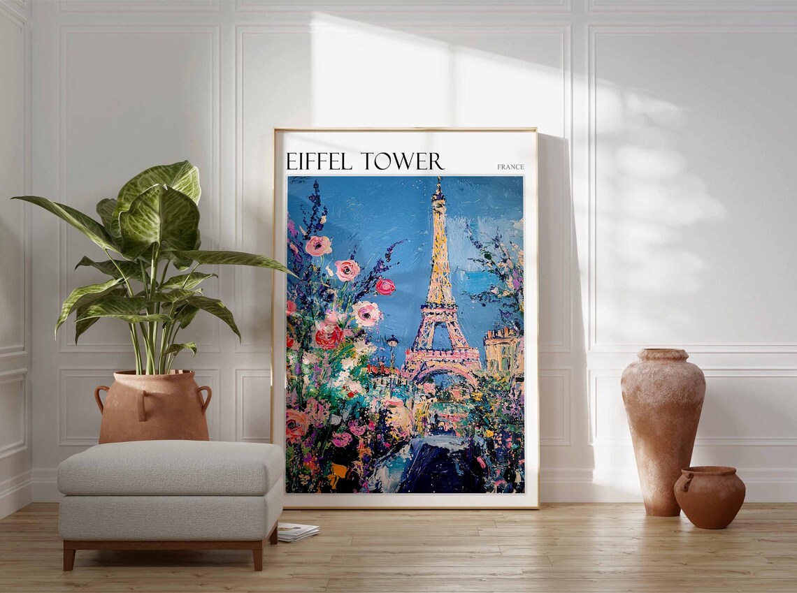 Eiffel Tower Poster Eiffel Tower Travel Print France Wall Art French Travel Print European Decor Paris Gift Paris Travel Poster - Image 2