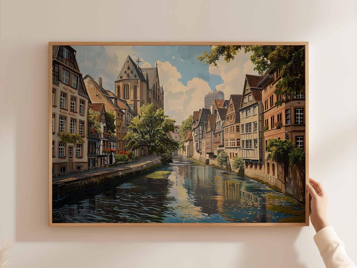 Dsseldorf Germany Print Rhine River European Cityscape Art