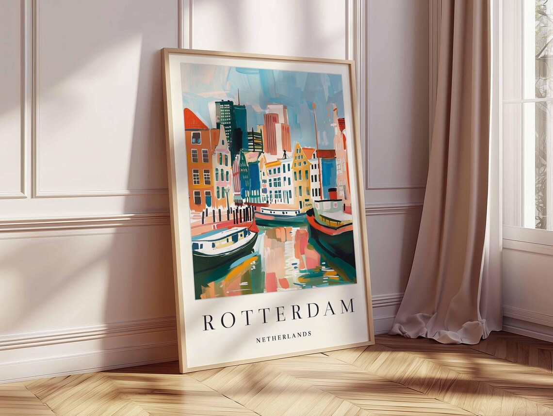 Rotterdam Netherlands Canal Boats Colorful Cityscape Harbor Poster - Image 2
