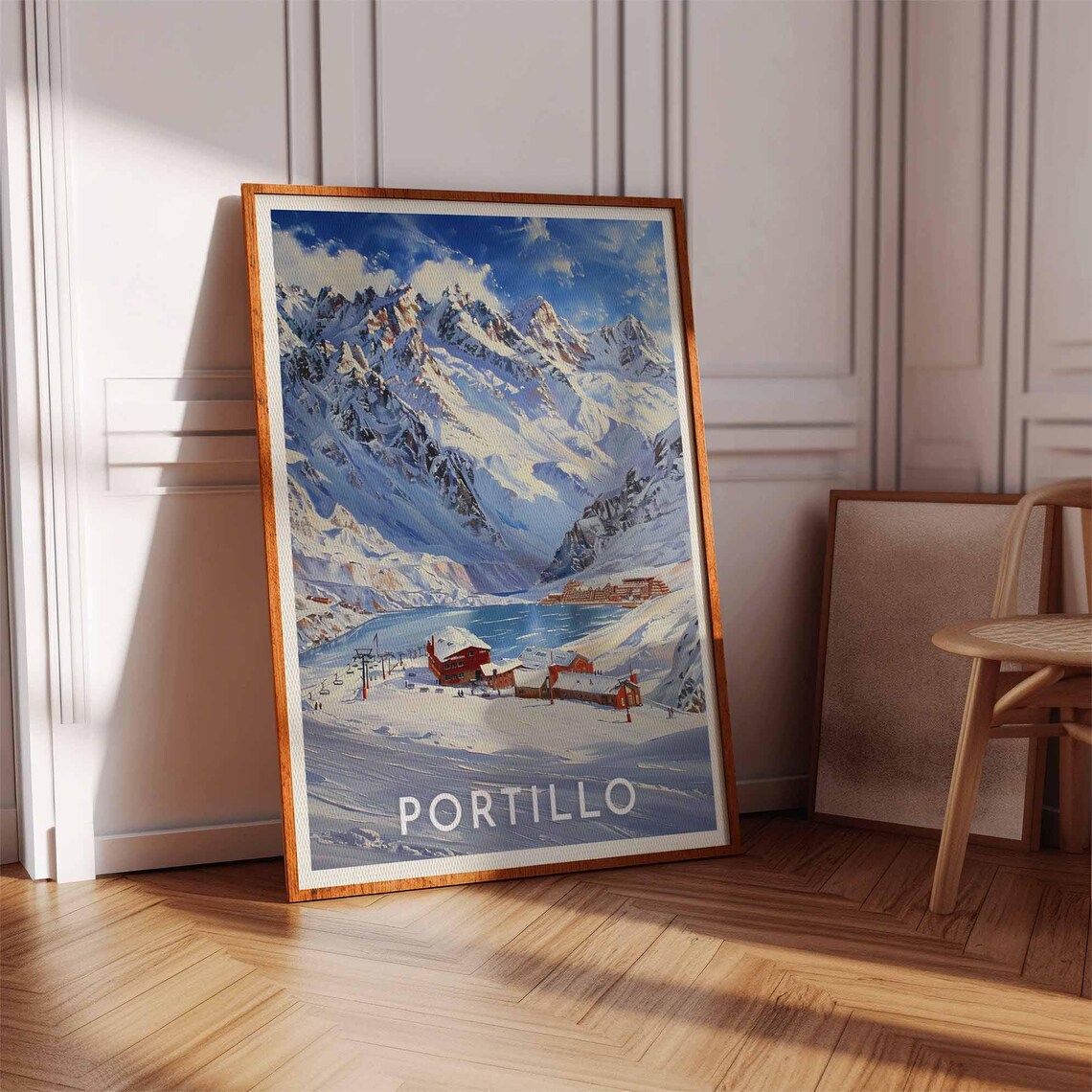 Portillo Chile Watercolor Lake and Hotel Under Peak Andes Poster - Image 3
