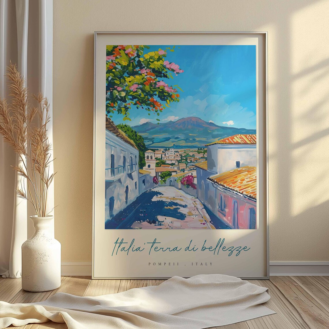 Pompeii Italy Vesuvius View Village Street Bougainvillea Travel Poster - Image 2