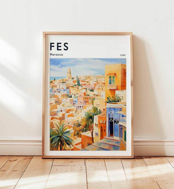 Fes Morocco Travel Poster Medina Wall Art North Africa Print